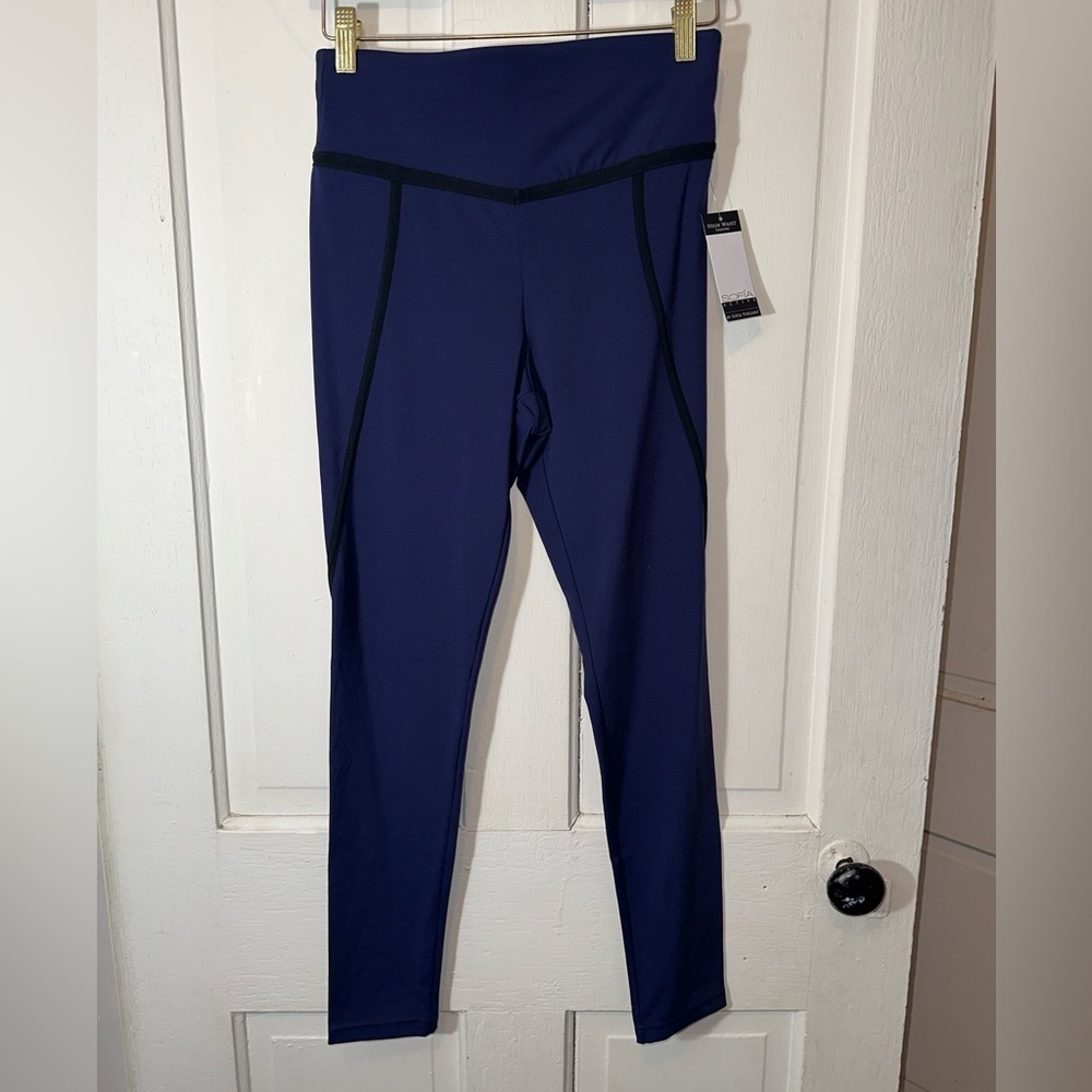 Sofia Active by Sofia Vergara Women's Lux Navy High Waist Compression Leggings - Picture 4 of 6